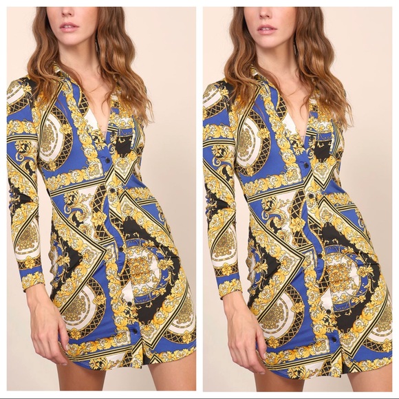 Grecian print chic button down shirt dress - Picture 2 of 3